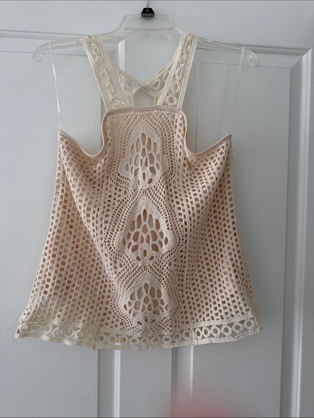 Ultra Pink Crochet Lace Cami in Cream